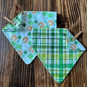 Handmade- M - Reversible Pet Bandana - Slips over collar - St Patty’s Day